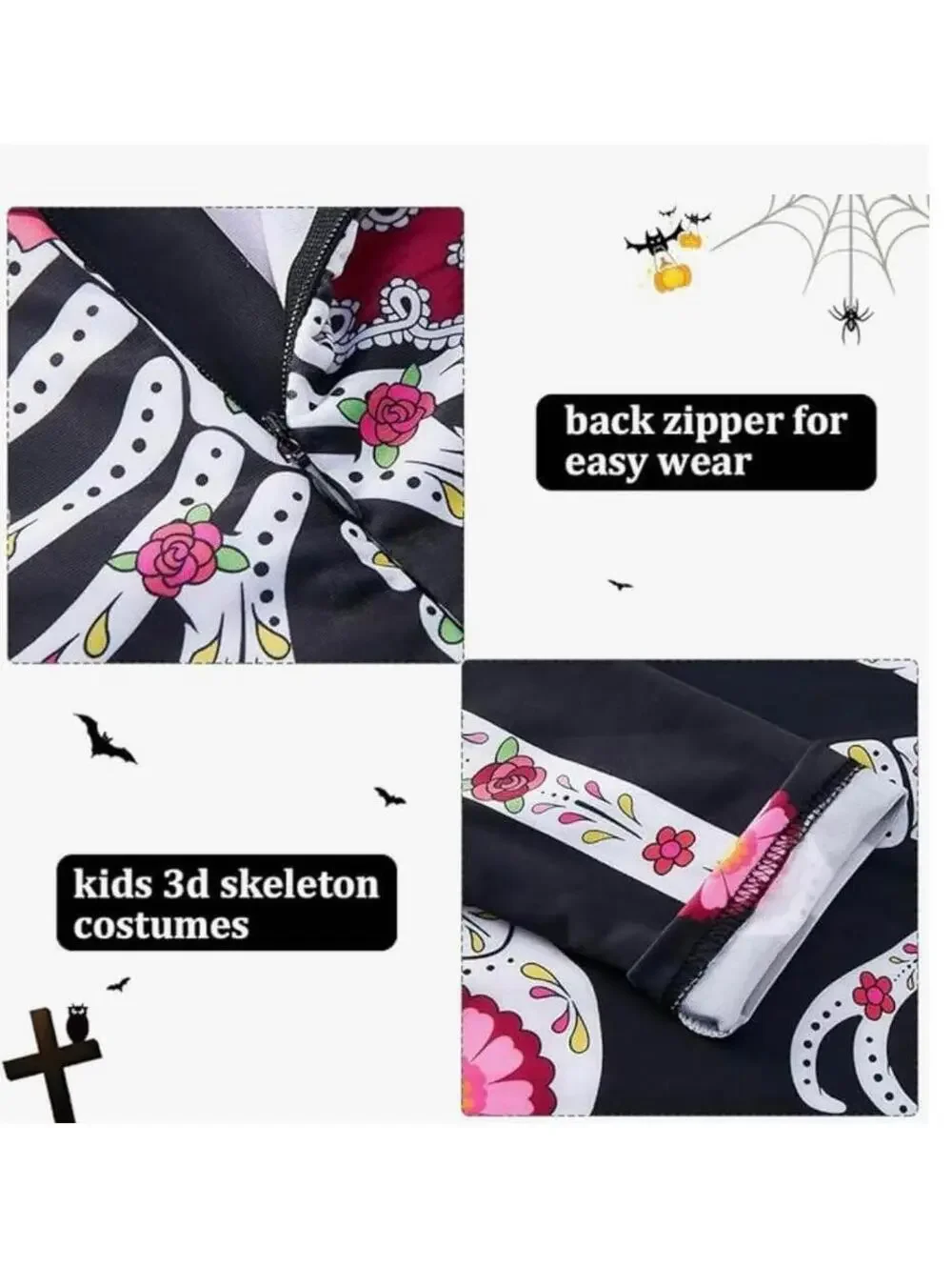 Kid Halloween Costume Skeleton Bone Skull dia de los muertos